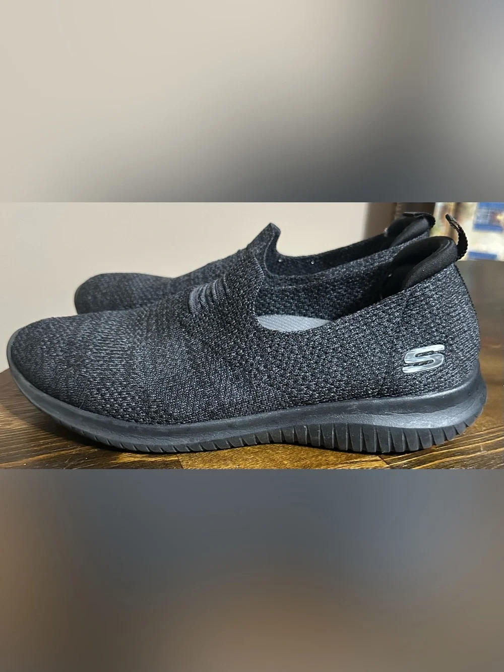 Skechers Black Slip-On Knit Lightweight Sneakers